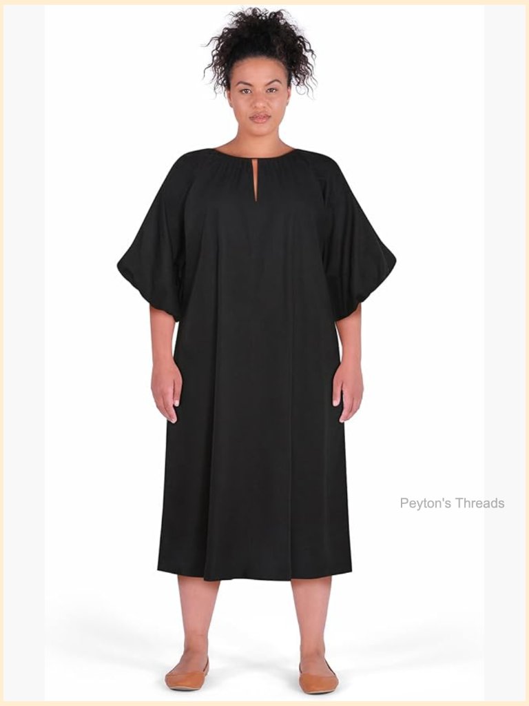 Plus Size Midi Dress With Balloon Sleeves & Pockets